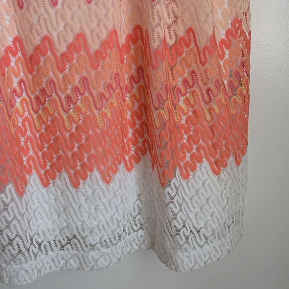 R&K Lace Sleeveless Pink Peach White Chevron Midi Dress 16 - Picture 6 of 16